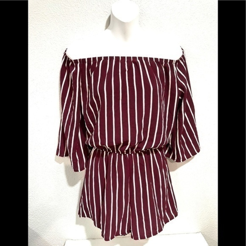 AMBIANCE burgundy and white striped romper -S